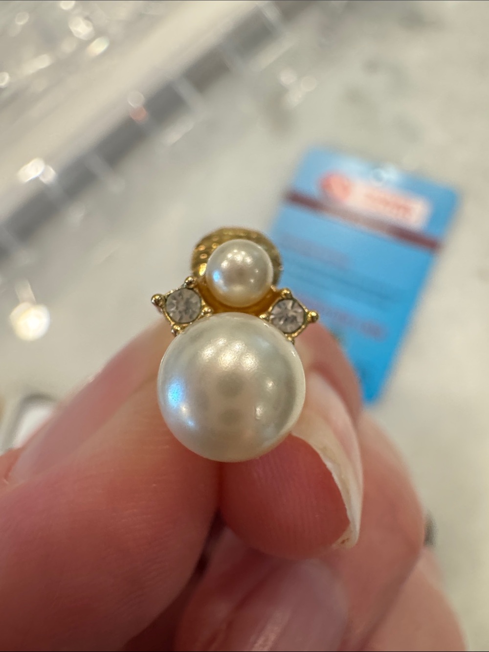 Christian Dior Gold Pearl Clip Earrings with Clear Crystal Accents - Picture 2 of 5